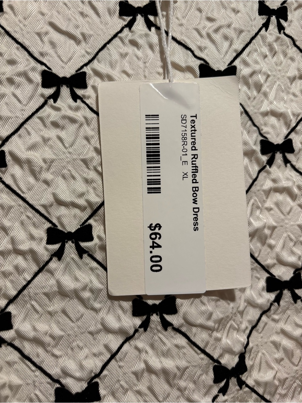 Me Too Women’s Ivory Textured Dress with Navy Bow Pattern - Picture 2 of 6